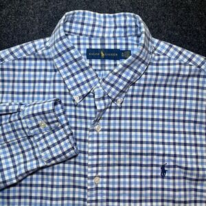 Ralph Lauren Button Down Shirt Mens XL Blue Gingham Excellent Long Sleeve Cotton